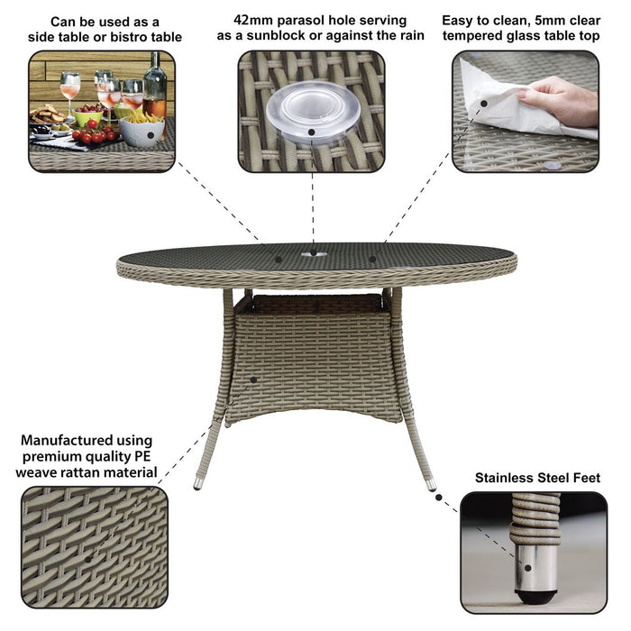 Dellonda Chester Rattan Wicker Round Outdoor Dining Table Tempered Glass Top Dellonda - UK Camping And Leisure