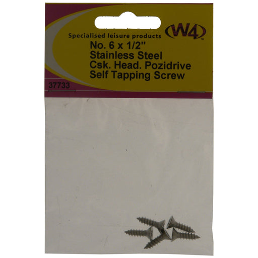 MDS1203 W4 No 6 1/2 Stainless Steel Self Tapping Counter Sunk Screw 37733 W4 - UK Camping And Leisure