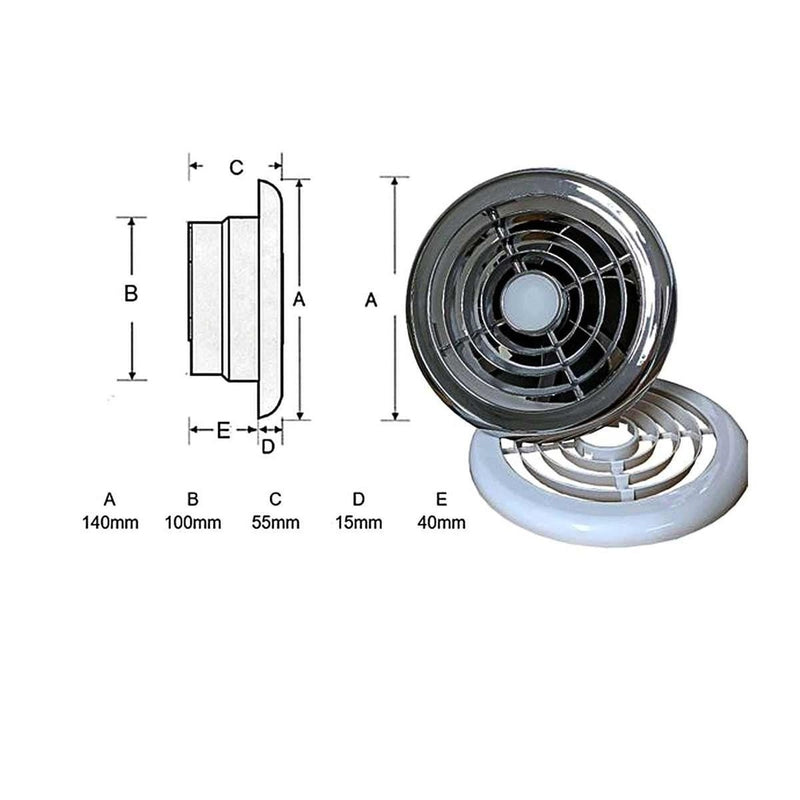AG Extractor Fan and Light 12V White Chrome AG - UK Camping And Leisure