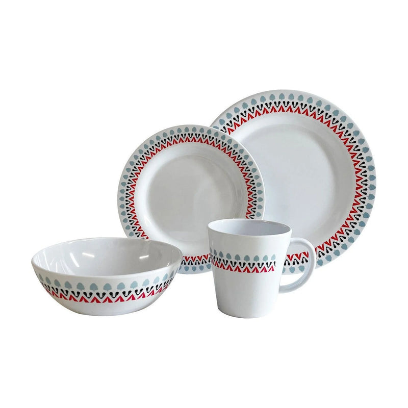 Olpro Melamine Set 16 Piece - Red, Black & Grey Design