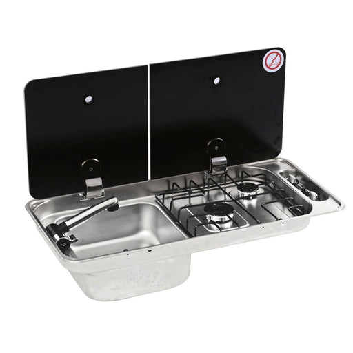 CAN Randi Hob & LH Sink 716 x 340mm (Double Glass Lid / 2 Burners / Piezo) CAN - UK Camping And Leisure