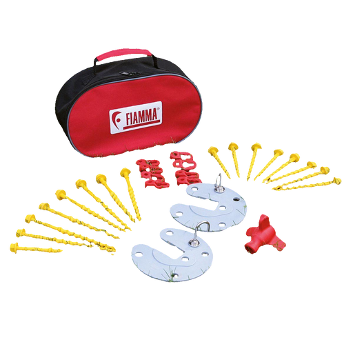 Fiamma Awning Pegs + Plate Foot Kit Camping Caravan Motorhome Ground + Bag KIT - Main Product Image | Awnings & Accessories > Awning Accessories > Awning Pegs | UK Camping and Leisure