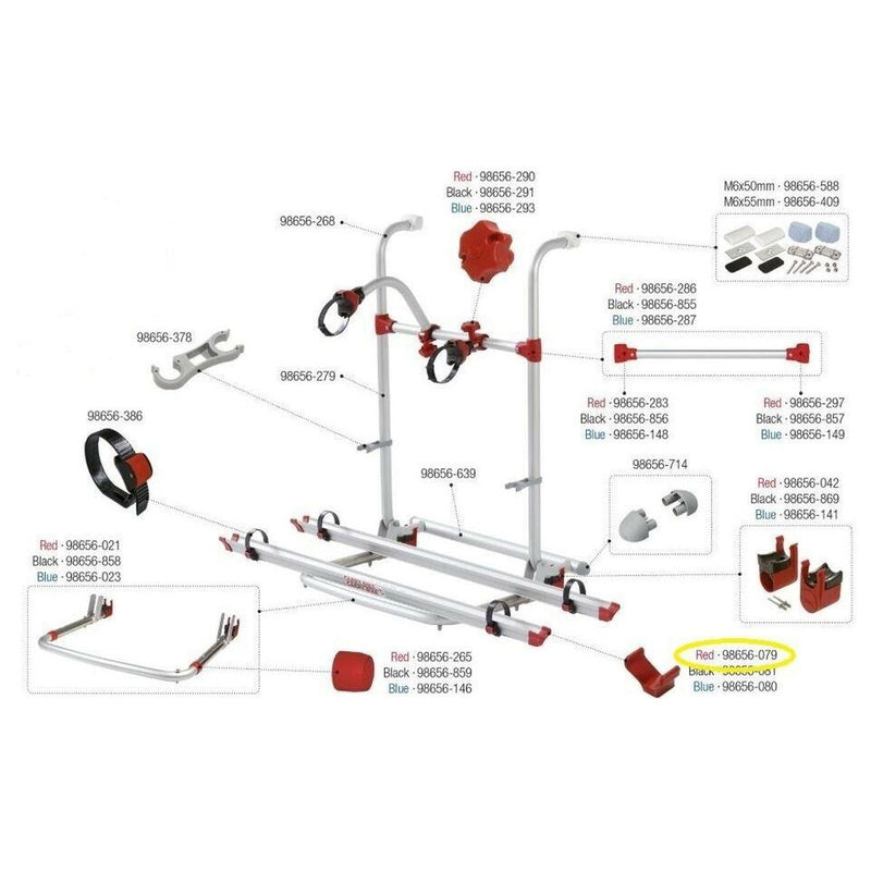 FIAMMA BIKE RACK END CAP IN RED for cycle rack rails end cap V shape 98656-079 Nova - UK Camping And Leisure
