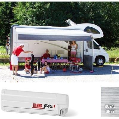 Fiamma F45 L Awning 5M Polar White Case Royal Grey Fabric 1x Tension Rafter - UK Camping And Leisure