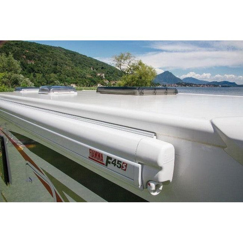 Fiamma F45 S Winch Awning Wind Out 300 Polar White Case Evergreen Fabric Fiamma - UK Camping And Leisure