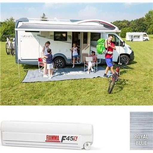 Fiamma F45 S Winch Awning Wind Out 300 Polar White Royal Blue Fabric 06280A01Q Fiamma - UK Camping And Leisure