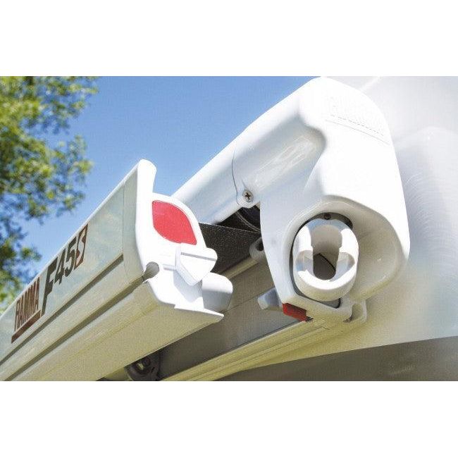 Fiamma F45 S Winch Awning Wind Out 400 Polar White Royal Blue Fabric 06280C01Q - UK Camping And Leisure