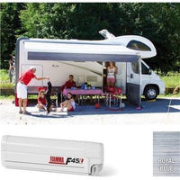 Fiamma F45L Winch Awning Wind Out 550 Polar White Case Royal Blue Fabric
