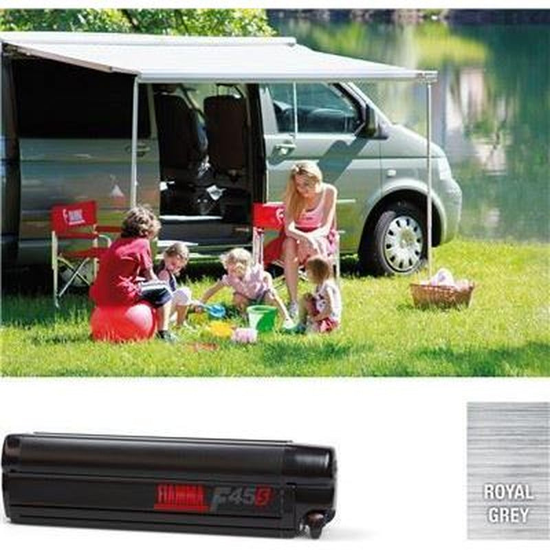 Fiamma F45S VW T5 T6 California Awning 260 Deep Black Case Royal Grey Fabric Fiamma - UK Camping And Leisure