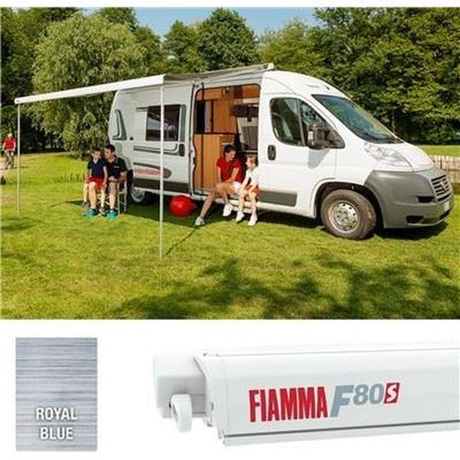 Fiamma F80S 370 Awning Polar White Case Royal Blue Fabric Motorhome Caravan Van Fiamma - UK Camping And Leisure