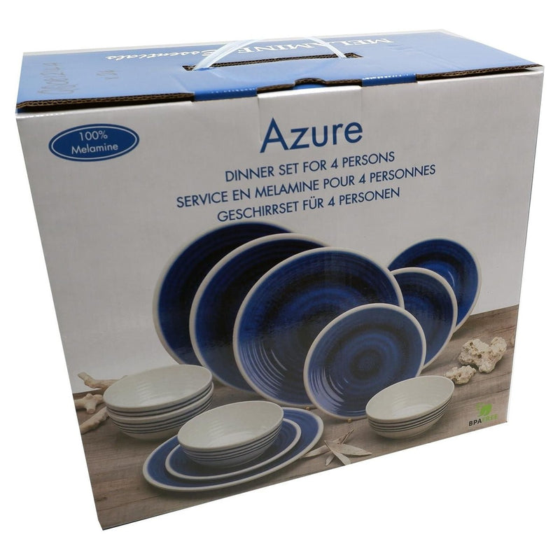Flamefield Blue Azure Camping Caravan 12 Piece melamine Dinner Picnic camping Set Flamefield - UK Camping And Leisure