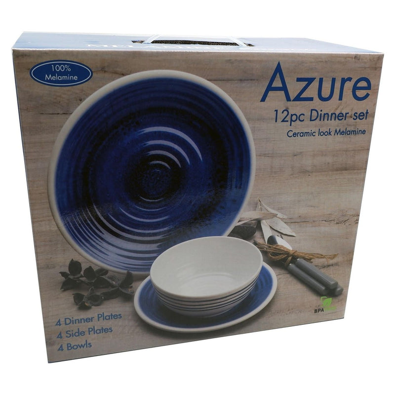 Flamefield Blue Azure Camping Caravan 12 Piece melamine Dinner Picnic camping Set Flamefield - UK Camping And Leisure