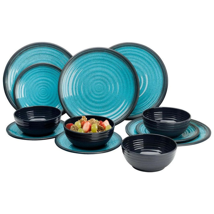 Flamefield Granite Aqua Dinner Set Premium Melamine 12 piece Camping Picnic Flamefield - UK Camping And Leisure