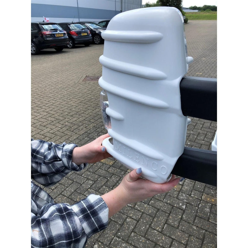 For Ford Transit Mark 8 Mirror Protectors White Pair - Twin Arm Model Only Milenco Milenco - UK Camping And Leisure