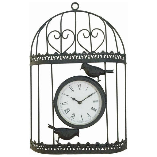 Garden Outdoors Indoor Wall Mountable Metal Vintage Bird Cage Wall Clock Black - UK Camping And Leisure