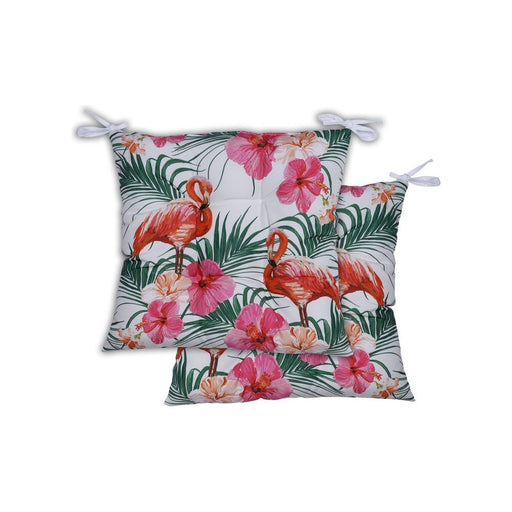 Garden Sofa Flamingo and Palm Print Seat Cushion Pair - UK Camping And Leisure