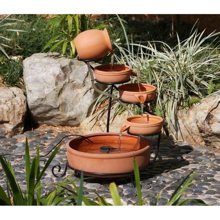 Gardenwize Garden Solar Powered Brown Terracotta Cascade Water Fountain Feature Streetwize - UK Camping And Leisure