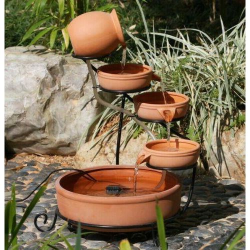 Gardenwize Garden Solar Powered Brown Terracotta Cascade Water Fountain Feature Streetwize - UK Camping And Leisure