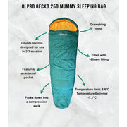 Olpro Geko 250 Mummy Sleeping Bag Olpro - UK Camping And Leisure