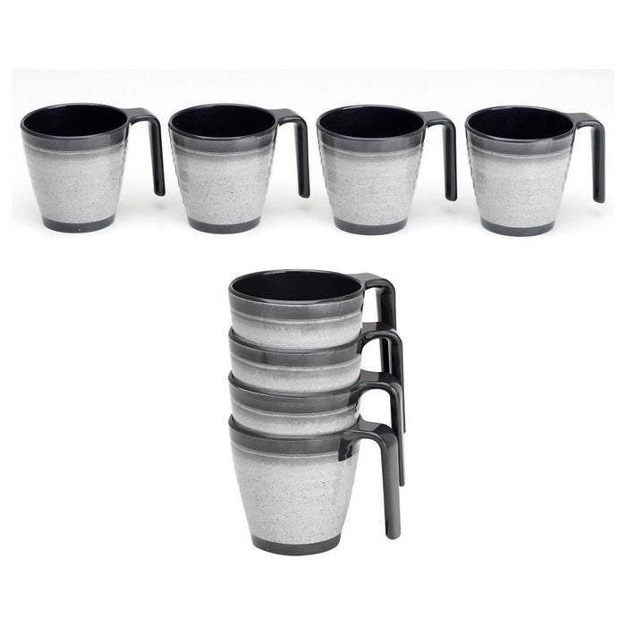 Granite 4x Stacked Mug Set Grey Flamefield Melamine Ideal Camping Picnic Caravan Flamefield - UK Camping And Leisure