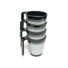 Granite 4x Stacked Mug Set Grey Flamefield Melamine Ideal Camping Picnic Caravan Flamefield - UK Camping And Leisure