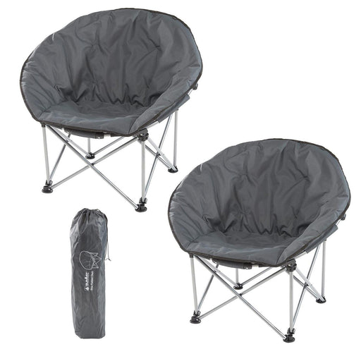 2 x Grey Adult Bucket Camping Chair Padded High Back Folding Orca Moon Chair & Bag - UK Camping And Leisure