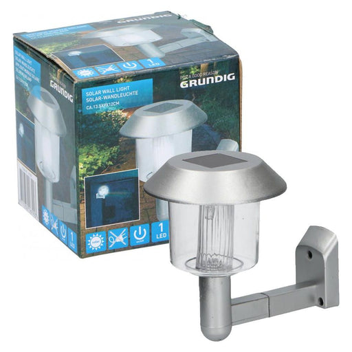 Grundig Solar Powered Led Outdoor Garden Fence Wall Chrome Lantern Light Lamp Grundig - UK Camping And Leisure