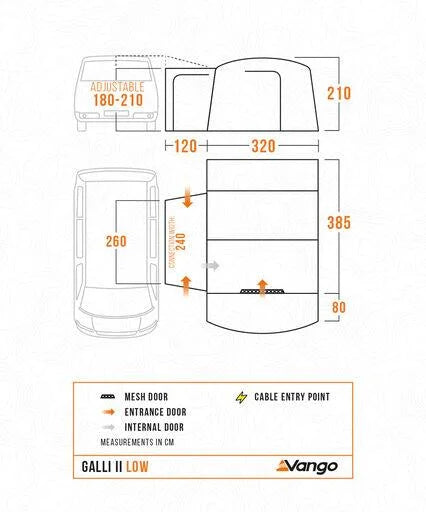 Vango Galli II Low Drive Away Awning Low Smoke | waterproof, sewn-in groundsheet, lightweight, freestanding
