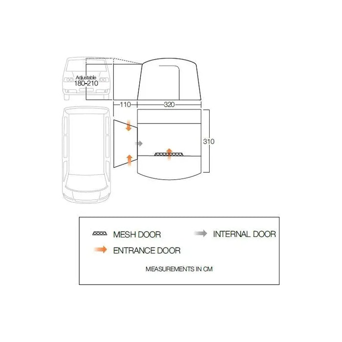 Vango Cove II Drive Away Awning Smoke - Low - VW T5, T6 Campervan 180 - 210 cm Vango - UK Camping And Leisure