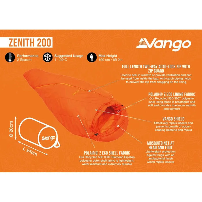 Vango Zenith 200 200 Tango Red Sleeping Bag Vango - UK Camping And Leisure