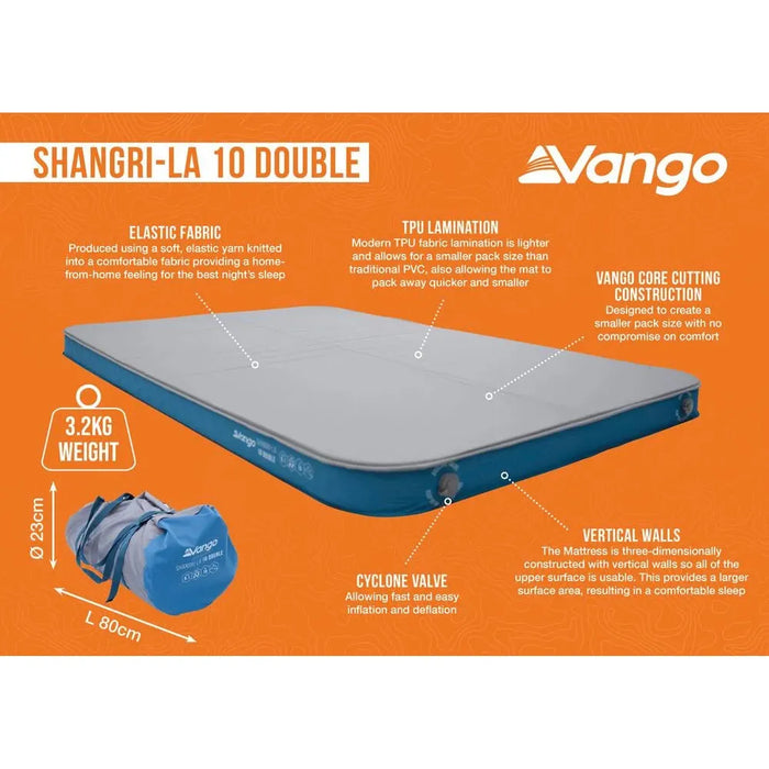 Vango Shangri-La II 10 Double 10 Double Cloud Grey / Sky Blue Self Inflating Sleep Mat Vango - UK Camping And Leisure