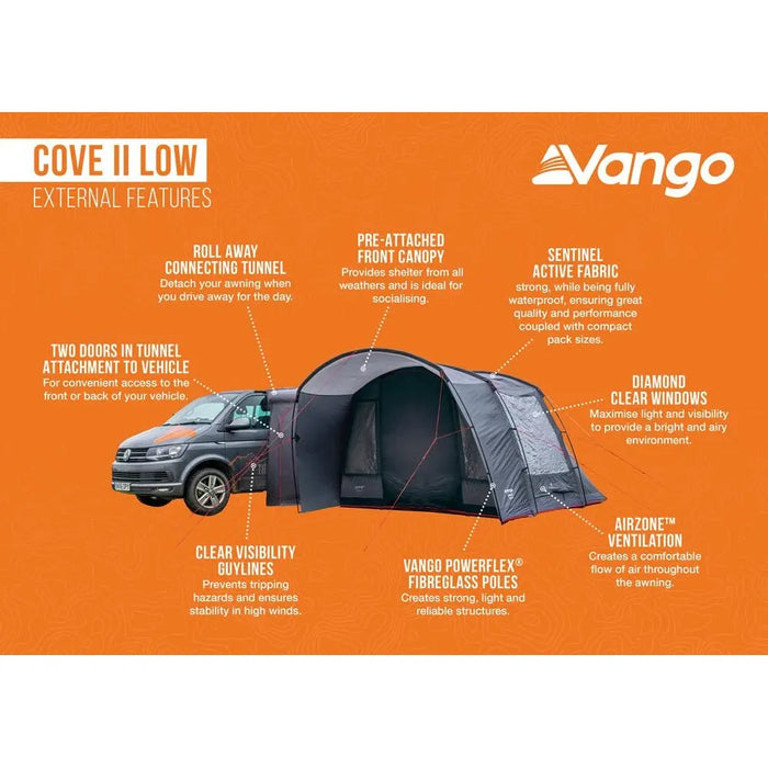 Vango Cove II Drive Away Awning Smoke - Low - VW T5, T6 Campervan 180 - 210 cm Vango - UK Camping And Leisure