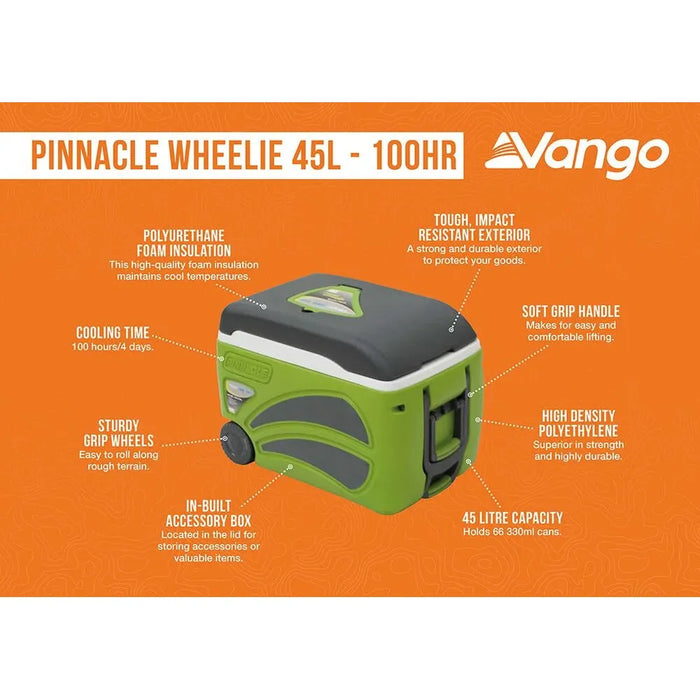 Vango Vango Pinnacle Wheelie 45L-100Hr Green Cooler Coolbox Vango - UK Camping And Leisure