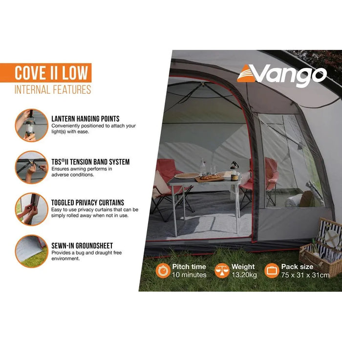 Vango Cove II Drive Away Awning Smoke - Low - VW T5, T6 Campervan 180 - 210 cm Vango - UK Camping And Leisure