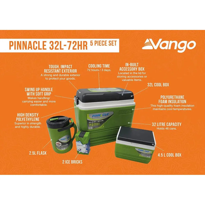 Vango Pinnacle 72Hr 5 Piece Set 32L Green Coolbox Vango - UK Camping And Leisure