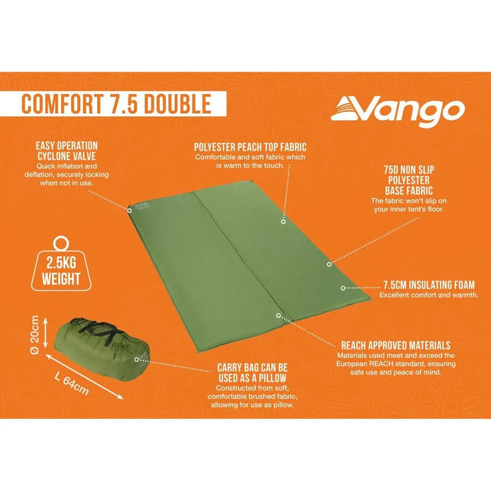 Vango Comfort 7.5 Double 7.5 Double Herbal Self Inflating Sleep Mat Vango - UK Camping And Leisure