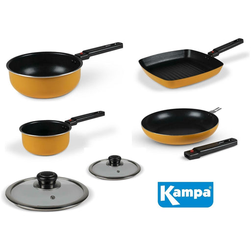 Kampa 6 Pcs Set Saucepans & Frying Pans Removeable Handle UK Camping And Leisure