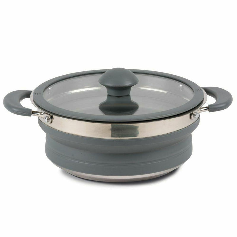 Kampa Folding Collapsible Silicone & Stainless Steel Saucepan 3 Litre Grey Kampa - UK Camping And Leisure