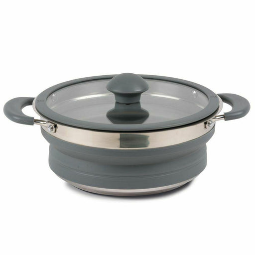 Kampa Folding Collapsible Silicone & Stainless Steel Saucepan 3 Litre Grey UK Camping And Leisure
