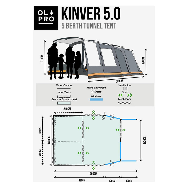 Olpro Kinver 5 Person Poled Tent ( Ripstop ) Olpro - UK Camping And Leisure
