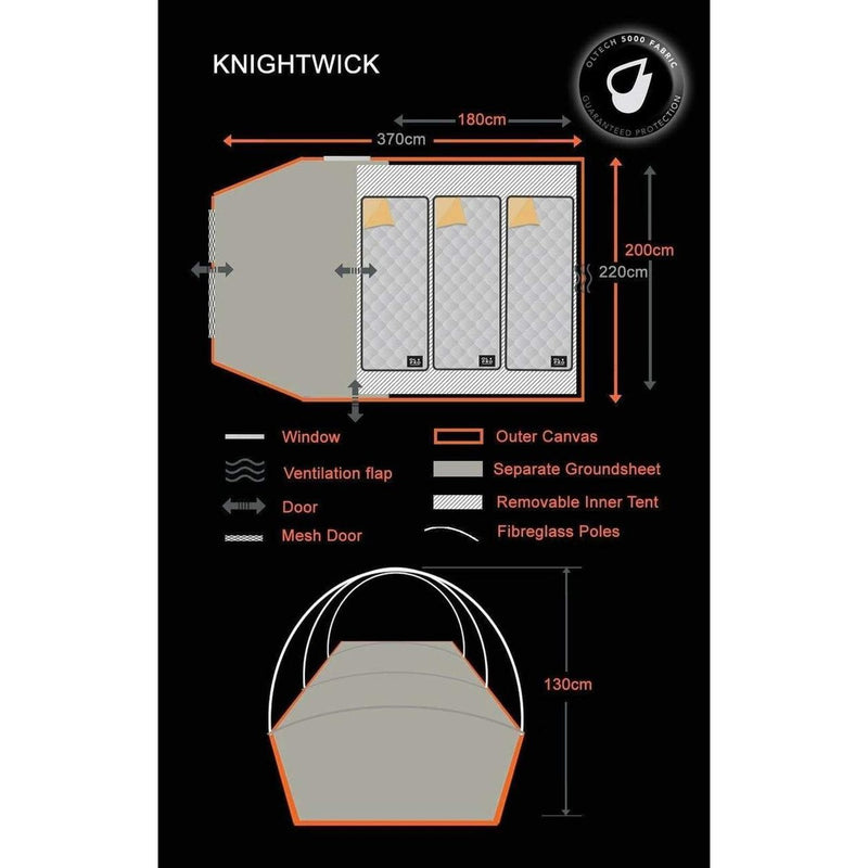 Olpro Knightwick 2.0S - 3 Person Tent (Riptop) Olpro - UK Camping And Leisure