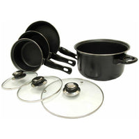 Leisurewize 7 piece Cookware Set Pan Saucepan Set Carbon Non Stick Glass Lids