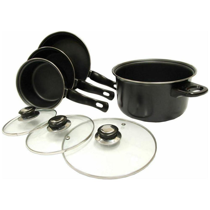 Leisurewize 7 piece Cookware Set Pan Saucepan Set Carbon Non Stick Glass Lids Leisurewize - UK Camping And Leisure