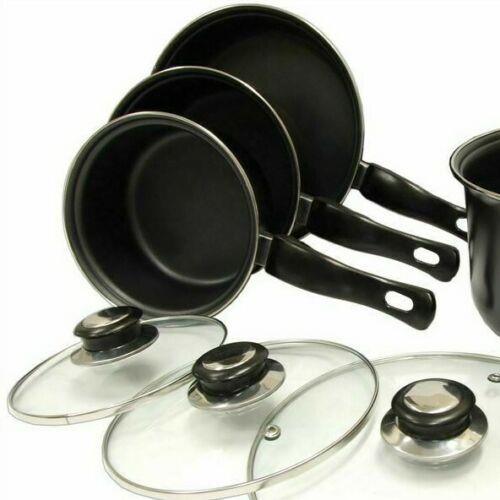 Leisurewize 7 piece Cookware Set Pan Saucepan Set Carbon Non Stick Glass Lids Leisurewize - UK Camping And Leisure