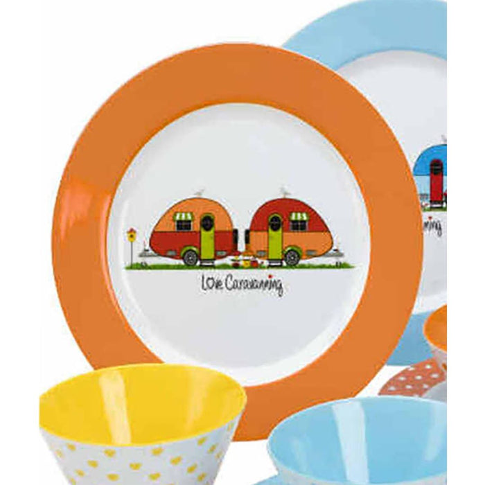 Love Caravan 12 Piece Melamine Dining Picnic Set With 16L Cool Bag Flamefield - UK Camping And Leisure