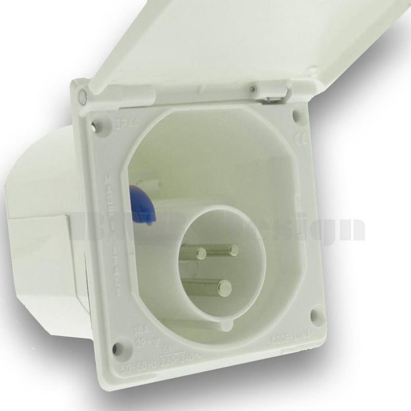 Mains 230V 16A Flush Hook Up Socket White Caravan VW Camper Van VW RV Motorhome Powerpart - UK Camping And Leisure
