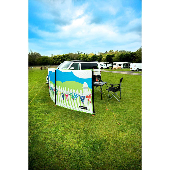 Maypole 3 Panel Poled Windbreak Summer Days 5m x 1.4m UK Camping And Leisure