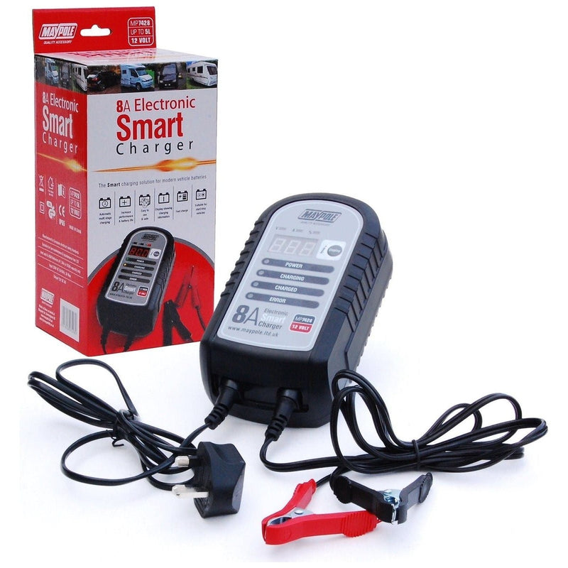 Maypole 7428 8A 12V Car Bike Caravan Van Electronic Smart Battery Charger Maypole - UK Camping And Leisure