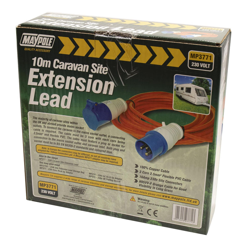 Maypole MP3773 10 Metre Caravan Site Mains Hook Up Lead 230V Lightweight MP3771 Maypole - UK Camping And Leisure