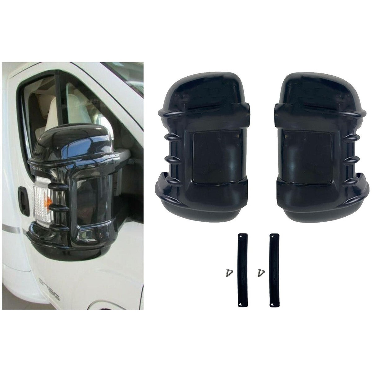 Smart Outdoors Black Motorhome Long Arm Mirror Protectors For Fiat Ducato Boxer Citroen - UK Made